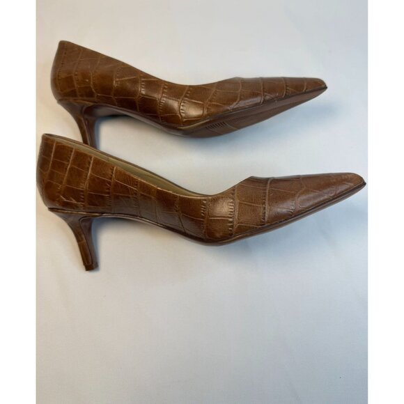 Naturalizer Everly Pump Womens Size 6W Banana Bread Brown Croc Leather Mid Heel - Picture 7 of 12